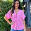 Clothing Gold Fashion Shirts & Blouses | Pink Twist Front Crepe Blouse Elizabeth