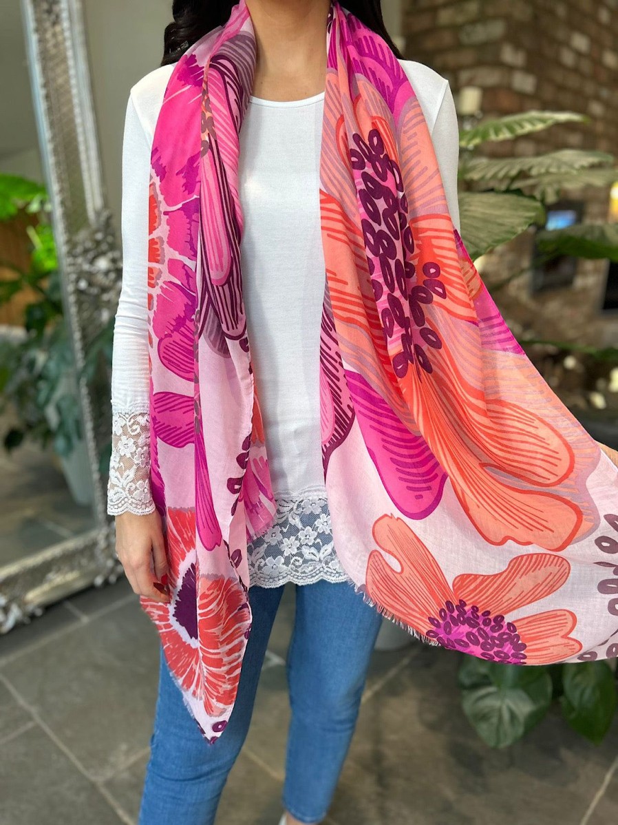 Bags & Accessories Twenty One Fashion | Pink Large Sketch Flower Scarf