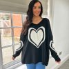 Clothing Paris Collection Chunky Knitwear | Black Multi Heart Detail Jumper Tina