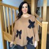 Clothing Luxluna Long Sleeve | Tan Round Neck Bow Top Poppy