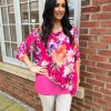 Clothing Miss One Shirts & Blouses | Lipstick Pink Chiffon Layered Floral Blouse Sienna