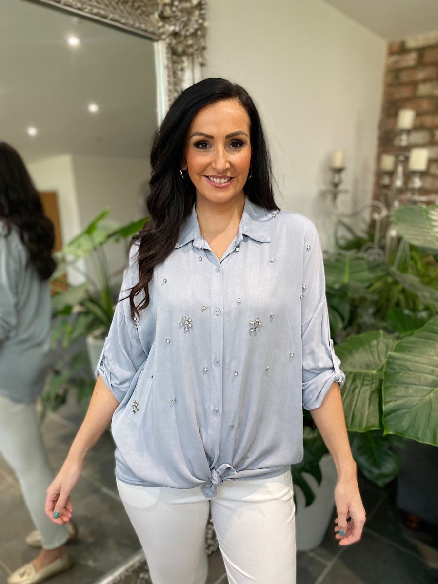 Clothing D-Style Shirts & Blouses | Light Grey Embellished Blouse Ida