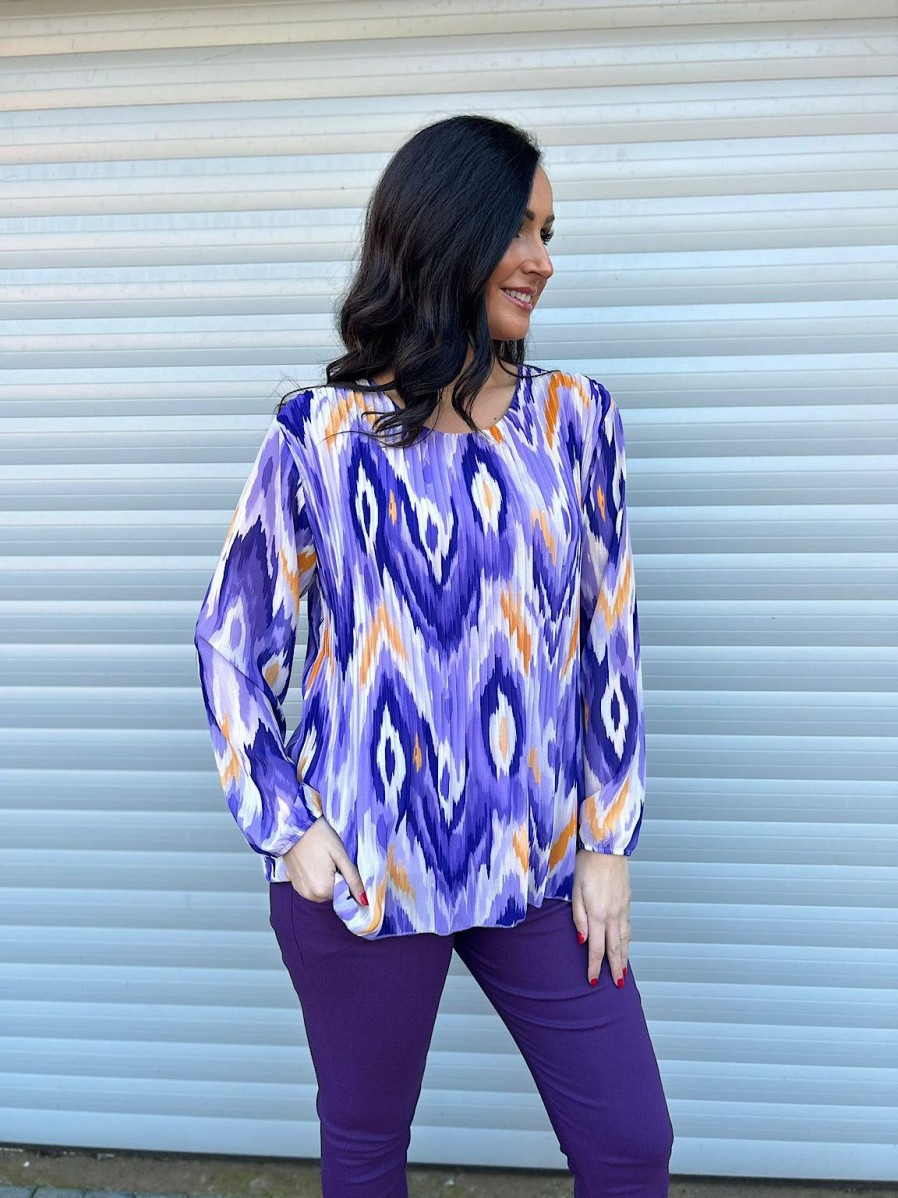 Clothing A.B.C Shirts & Blouses | Purple Diamond Pleated Blouse Charlotte