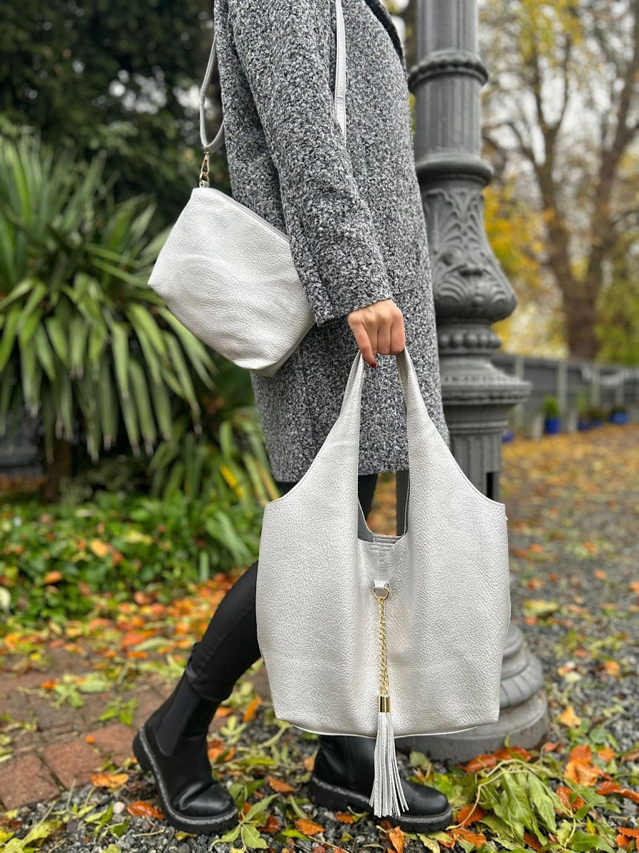 Bags & Accessories Milano | Silver Tassel Bag Set