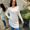 Clothing D & Z Fashion | Winter White Knitted Button Detail Tunic Dress Monica