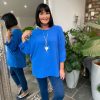 Clothing K.M Pronto Moda Long Sleeve | Royal Blue Textured Round Neck Top Pippa