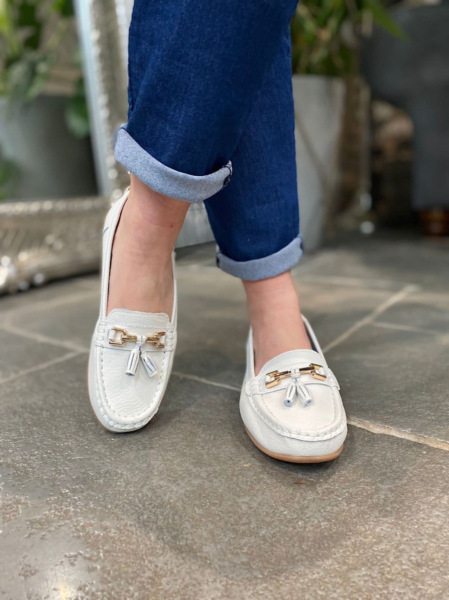 Footwear LJR Footwear | White Leather Tassel Loafer