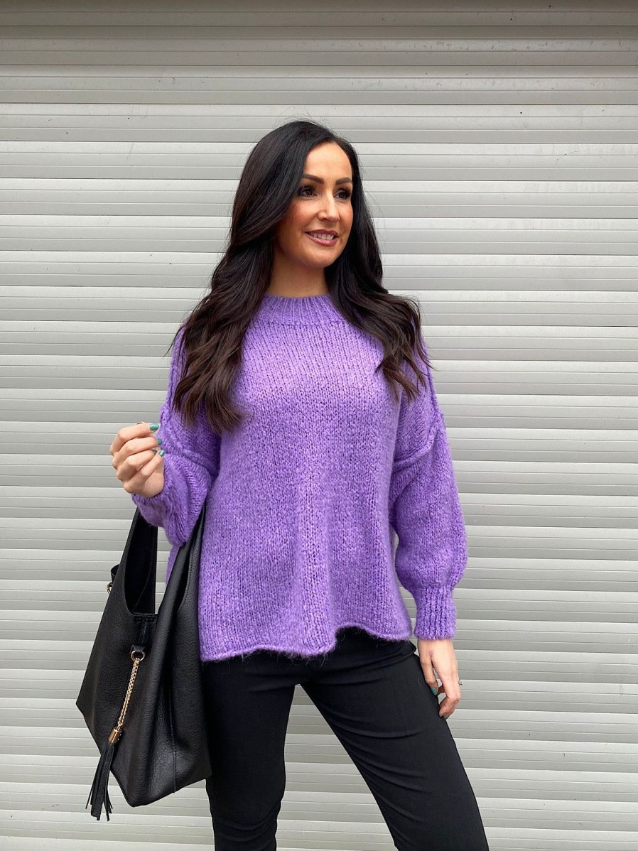 Clothing K8 Chunky Knitwear | Purple Ribbed Neck Premium Jumper Alex