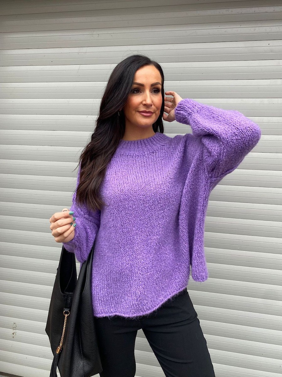 Clothing K8 Chunky Knitwear | Purple Ribbed Neck Premium Jumper Alex