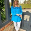 Clothing Gold Fashion Long Sleeve | Blue Ruffle Bardot Top Heidi