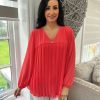 Clothing A.B.C Shirts & Blouses | Coral Button Pleated Blouse Hilary