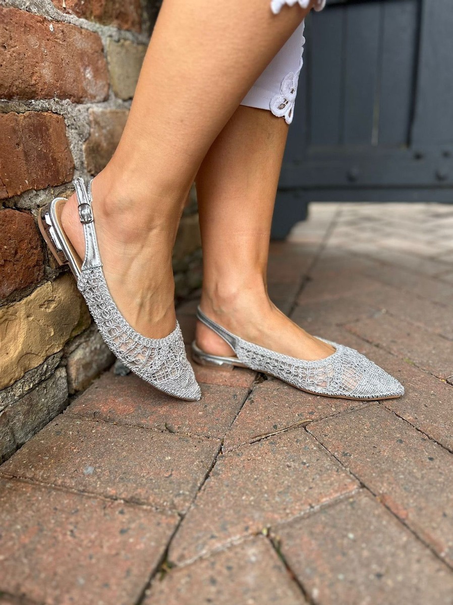 Footwear Gallevani | Silver Woven Sling Back Shoes