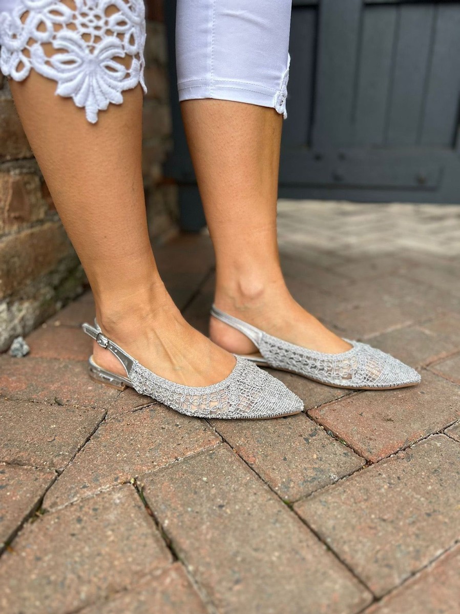 Footwear Gallevani | Silver Woven Sling Back Shoes