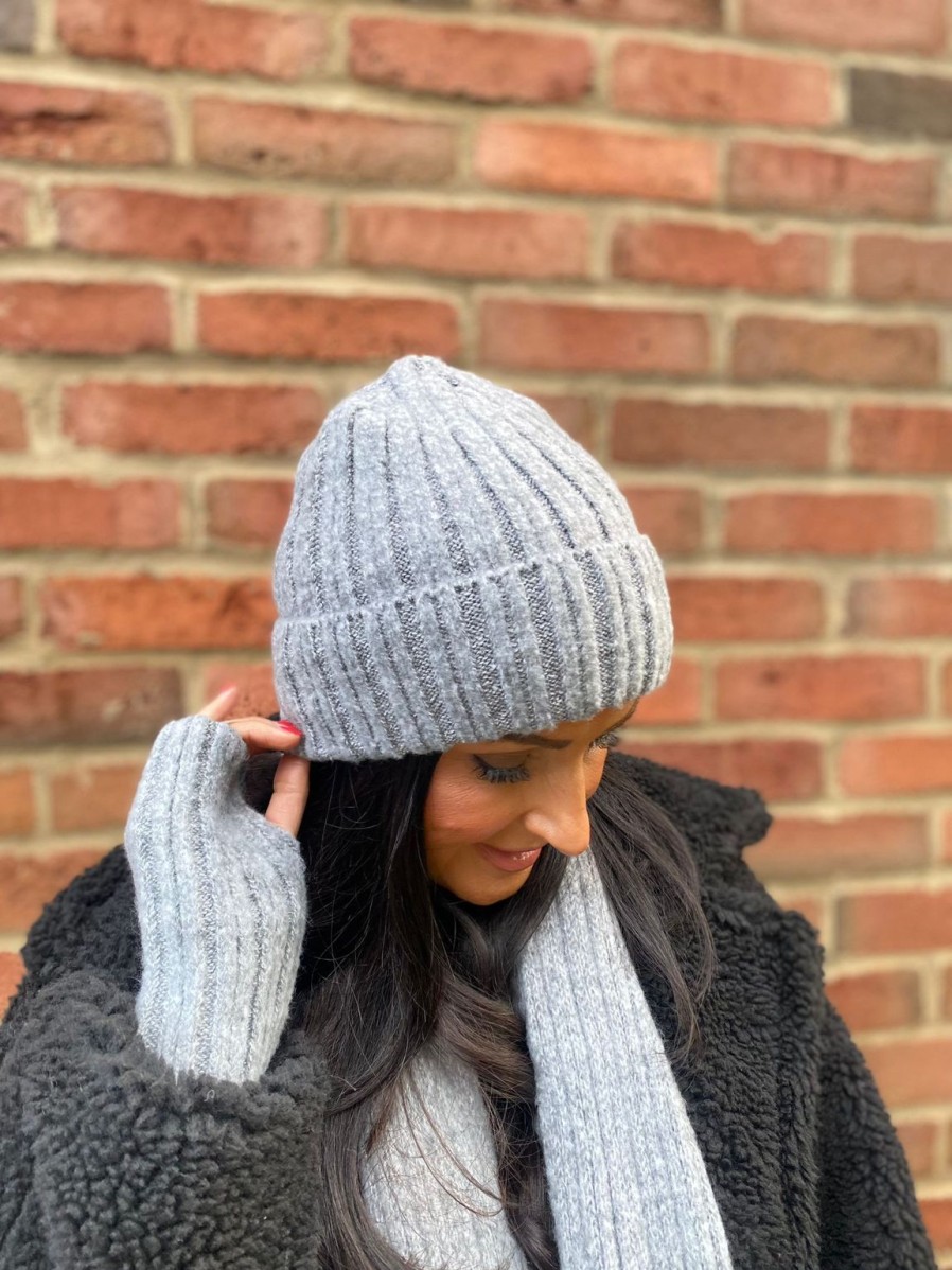 Bags & Accessories Fashion Scarf World | Grey Ribbed Wool Knit Hat