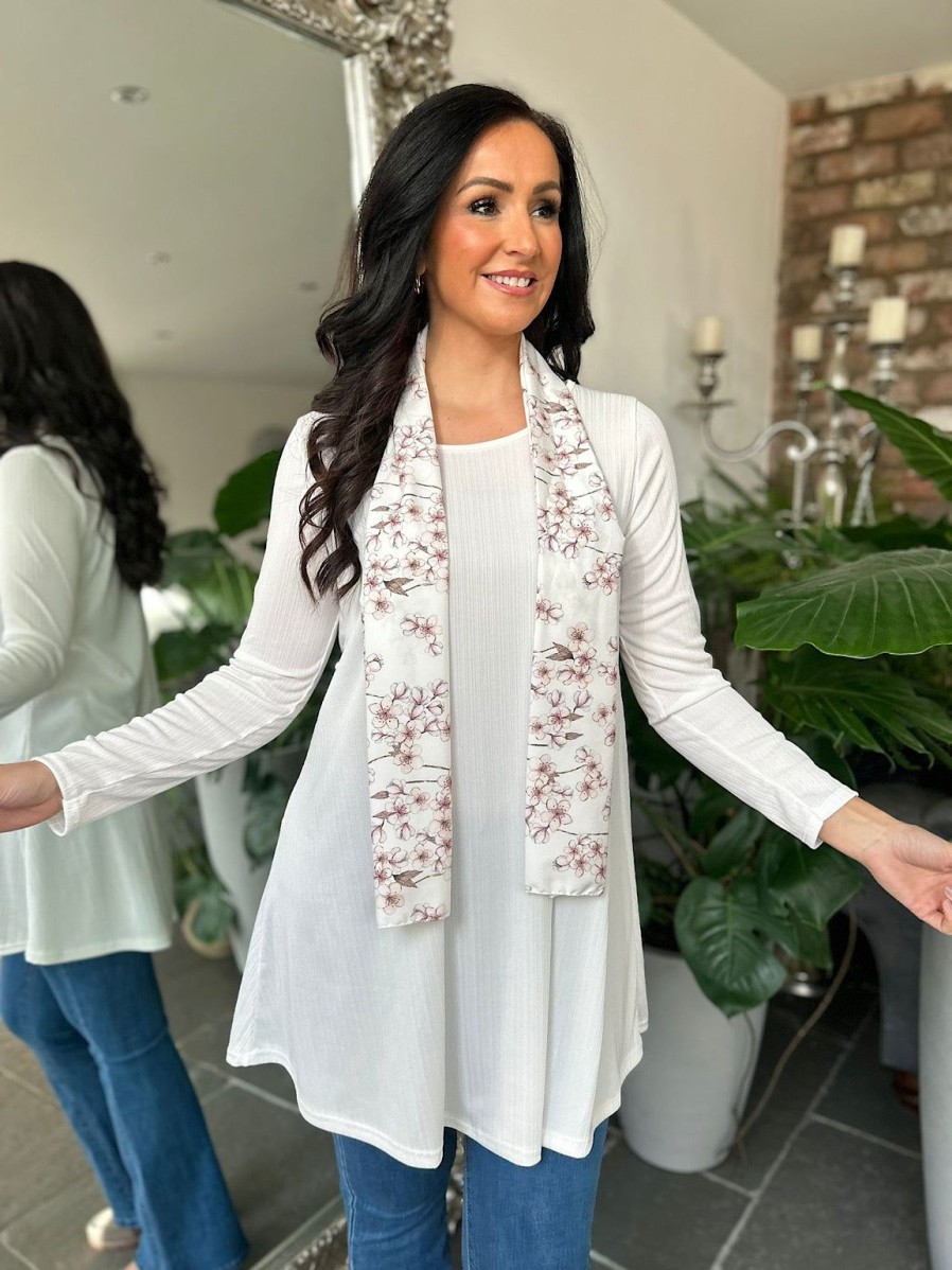 Clothing My Style Long Sleeve | Vanilla Floral Scarf Longline Top Tiana