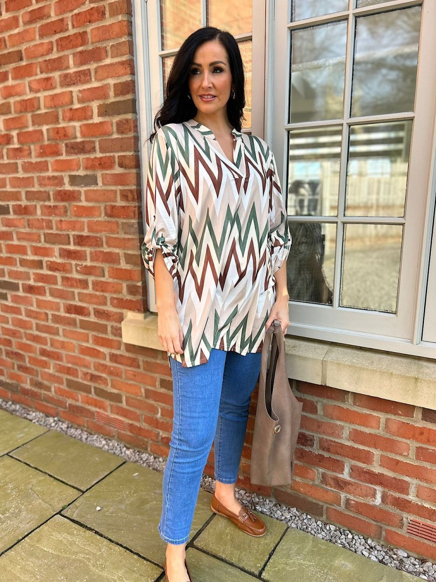 Clothing Paprika | Stone Zig Zag Soft Touch Tunic Gloria