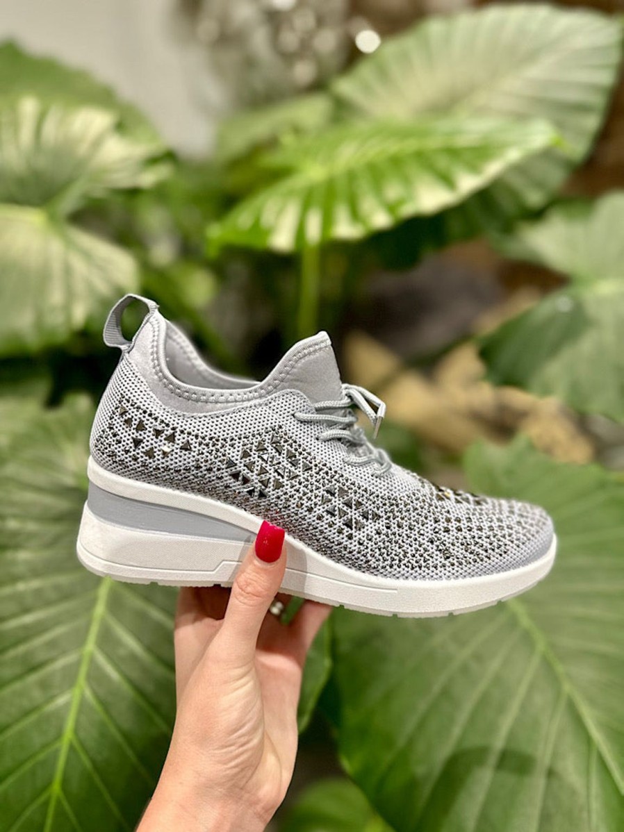 Footwear Gallevani | Grey Embellished Wedge Trainer