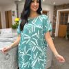 Clothing Moda QQ | Teal Leaf Pattern Pocket Dress Rebecca