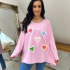 Clothing Tip Top Fashion Long Sleeve | Pink Textured Heart Detail Top Ayda