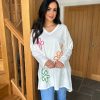 Clothing Tip Top Fashion Long Sleeve | Winter White Bright Swirl Flower Sweat Top Juliet