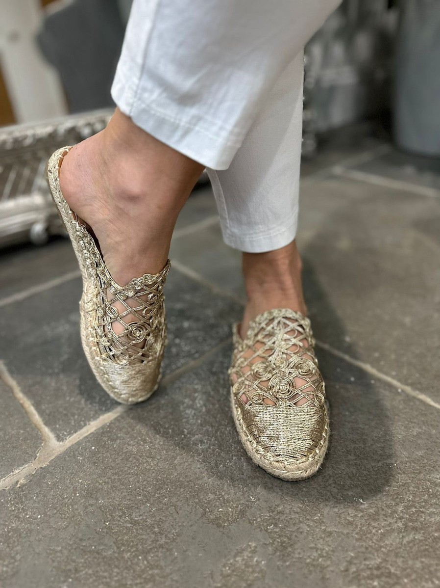 Footwear Gallevani | Pre Order Gold Weave Slip On Espadrilles