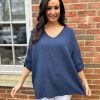 Clothing M&G Long Sleeve | Navy Bubble Cotton Top Emily