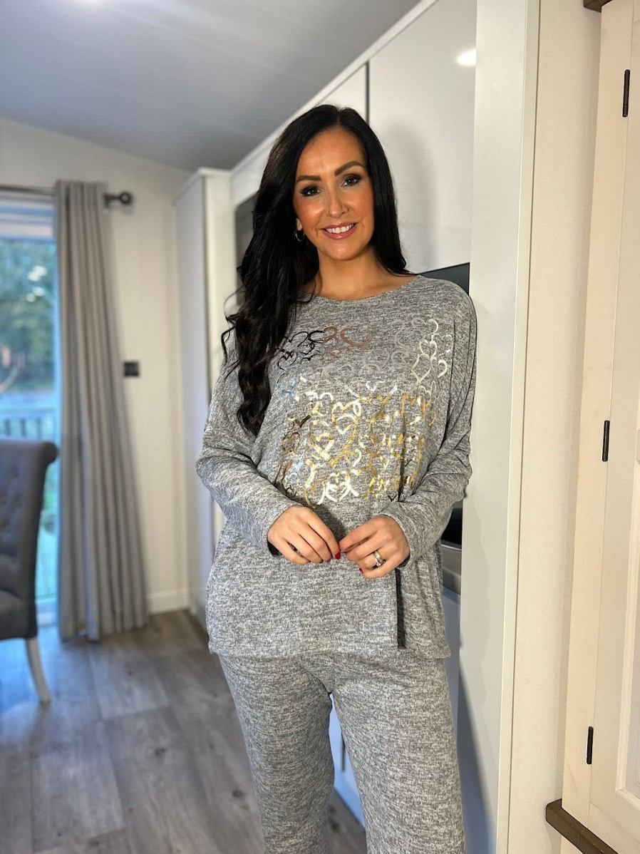 Clothing Emeka Loungewear | Grey Multi Heart Lounge Set Esme