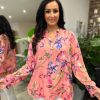 Clothing Natasha Shirts & Blouses | Coral Flower Pattern Blouse April