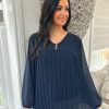 Clothing A.B.C Shirts & Blouses | Navy Button Pleated Blouse Hilary