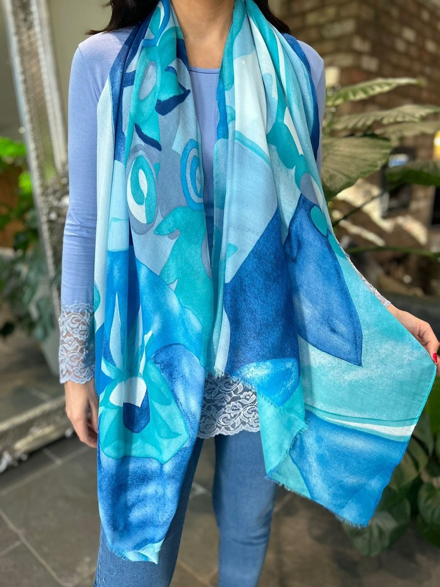 Bags & Accessories Twenty One Fashion | Blue Abstract Flower Print Scarf