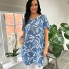 Clothing Moda QQ | Denim Leaf Pattern Pocket Dress Rebecca