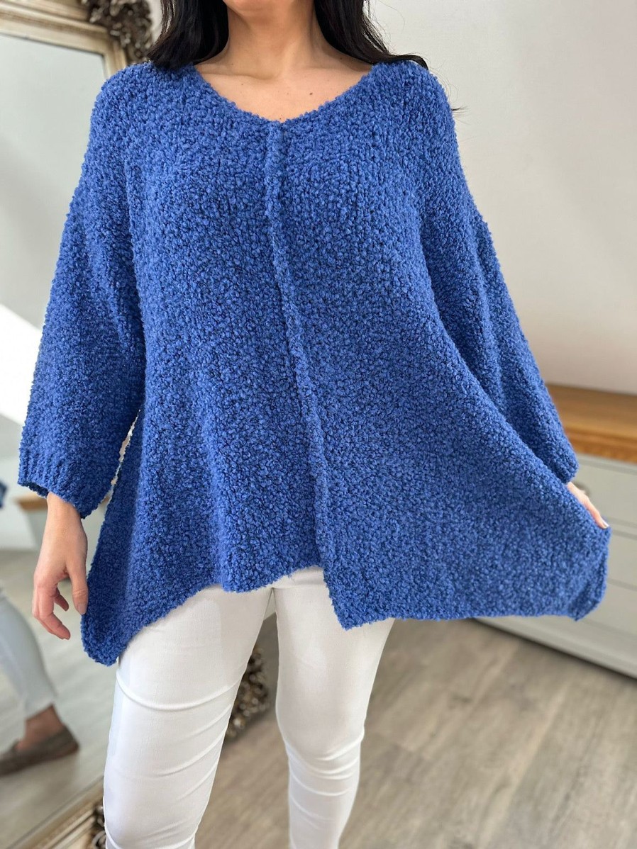 Clothing Paris Collection Chunky Knitwear | Royal Blue Popcorn Reverse Seam Knit Jumper Morgan