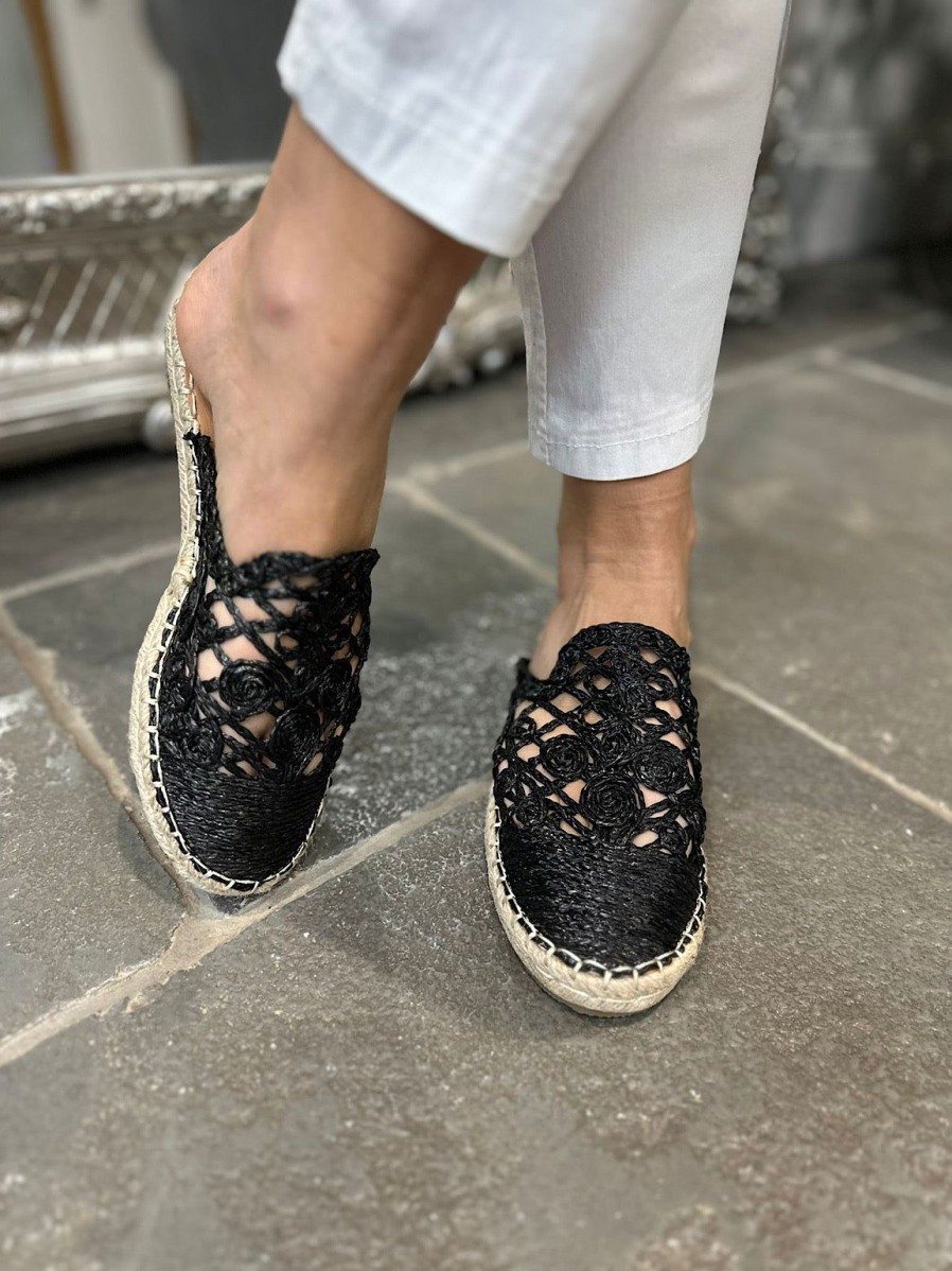 Footwear Gallevani | Pre Order Black Weave Slip On Espadrilles