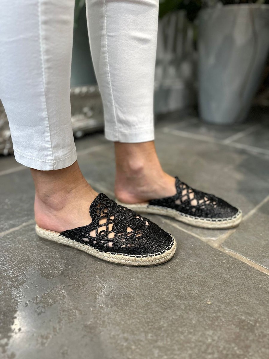 Footwear Gallevani | Pre Order Black Weave Slip On Espadrilles