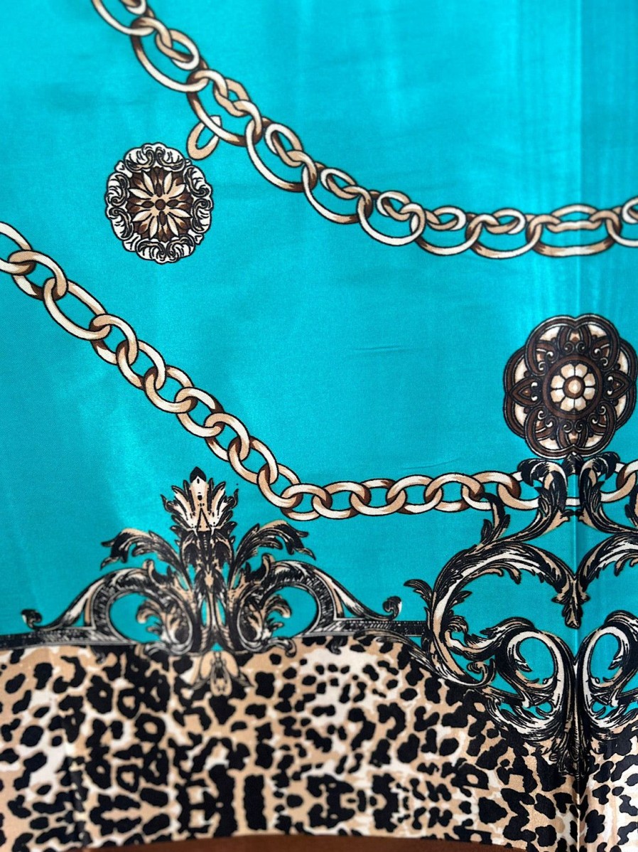 Bags & Accessories Twenty One Fashion | Teal Silk Style Leopard Edge Chain Scarf