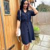 Clothing Gold Fashion | Navy Crepe Tie Waist Shirt Dress Francesca