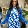 Clothing Flexwear Shirts & Blouses | Royal Blue Sketch Print Blouse Abby