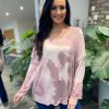 Clothing Lavish Fashion Long Sleeve | Pink Watercolour V Neck Top Vicky