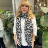 Bags & Accessories Fashion Scarf World | Grey Leopard Silver Accent Raw Edge Scarf