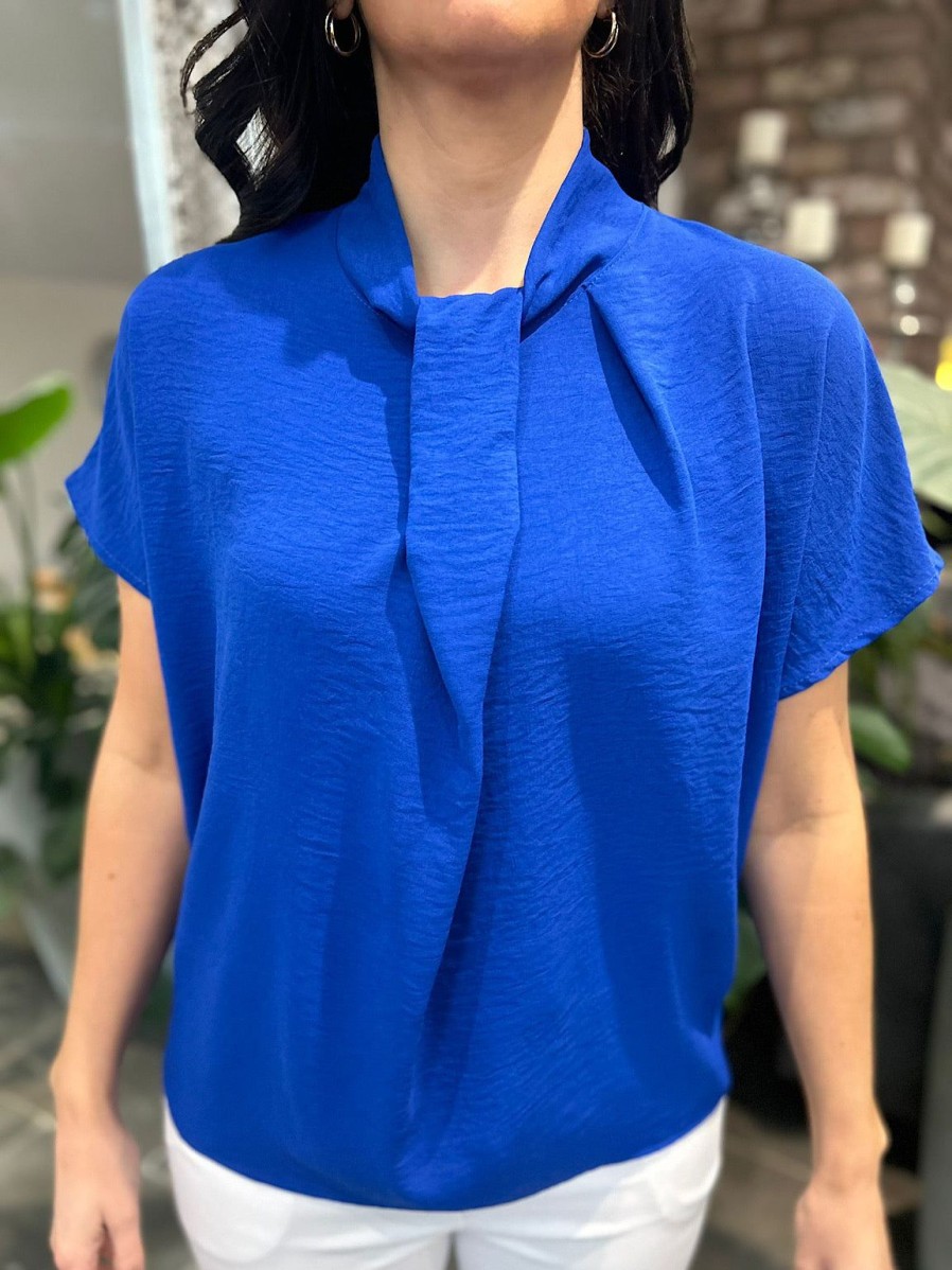 Clothing Paprika Shirts & Blouses | Royal Blue Hoop Fold Crepe Blouse Val