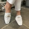 Footwear Gallevani | White Diamante Detail Slip Ons