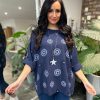 Clothing K.M Pronto Moda Long Sleeve | Navy Textured Pattern Top Pippa