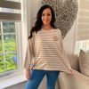 Clothing D-Style Long Sleeve | Camel Textured Heart Striped Top Danni