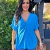 Clothing Gold Fashion Shirts & Blouses | Blue Twist Front Crepe Blouse Elizabeth