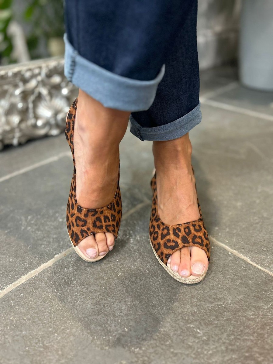 Footwear Livesey Shoe | Tan Leopard Print Open Toe Wedge