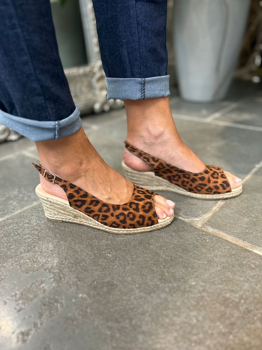 Footwear Livesey Shoe | Tan Leopard Print Open Toe Wedge