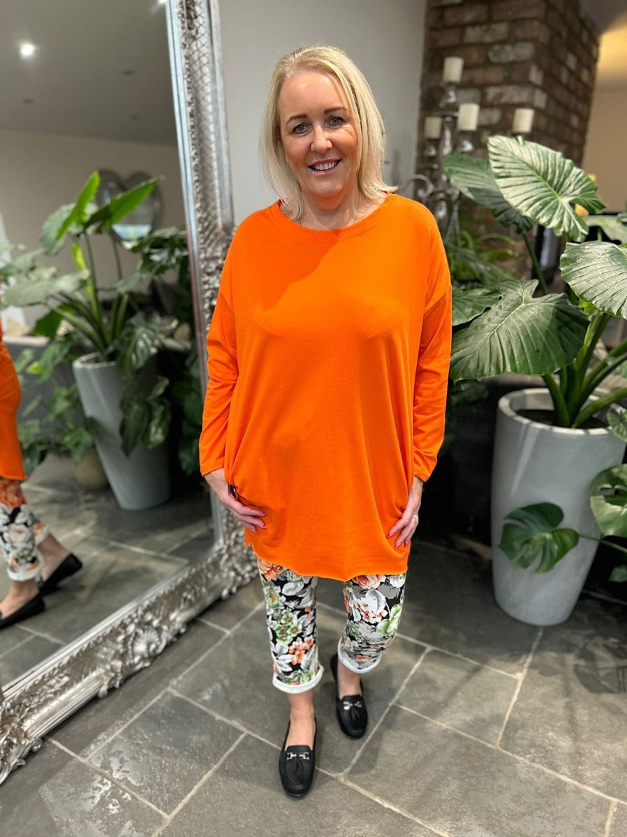 Clothing Todays Fashion | Orange Two Pocket Longline Top Jenna