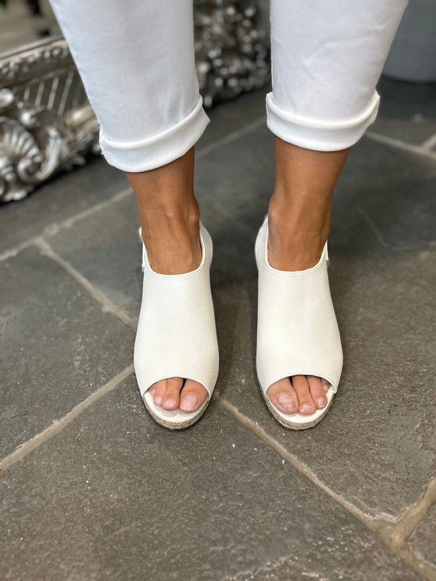 Footwear Livesey Shoe | White Open Toe Buckle Wedge