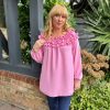 Clothing Gold Fashion Long Sleeve | Pink Ruffle Bardot Top Heidi