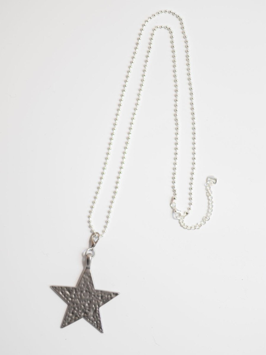 Bags & Accessories Reevo | Silver Bead Chain Hammered Star Necklace